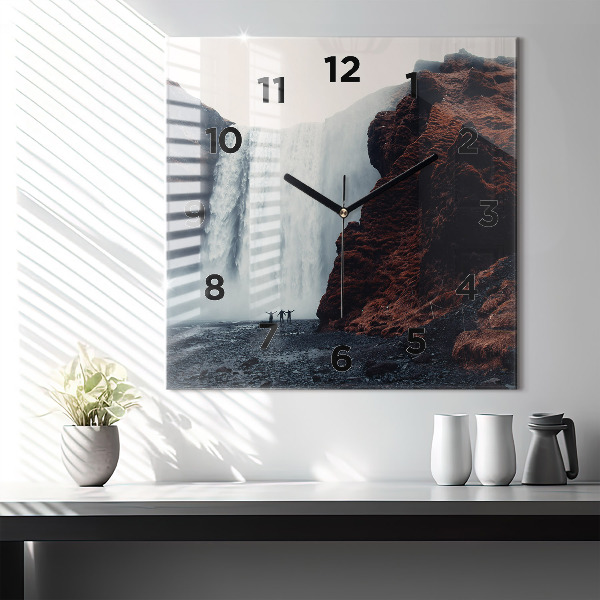 Square glass wall clock Waterfall Landscape Iceland