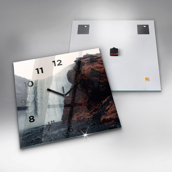 Square glass wall clock Waterfall Landscape Iceland