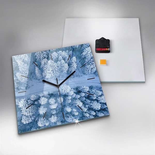 Square glass wall clock Forest from a drone