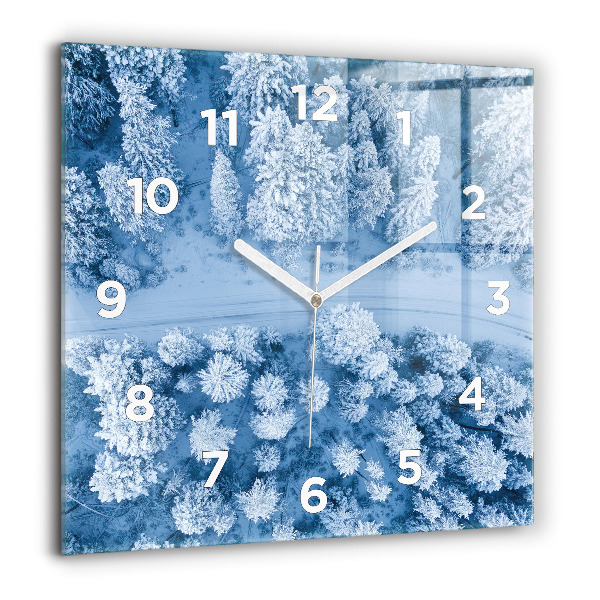 Square glass wall clock Forest from a drone