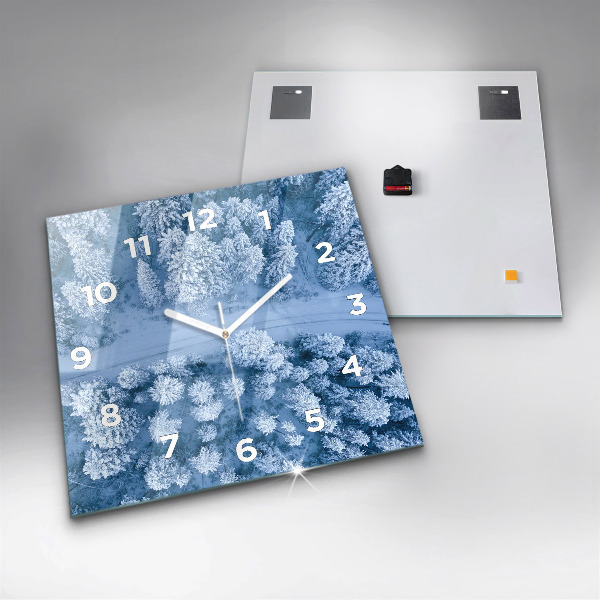 Square glass wall clock Forest from a drone