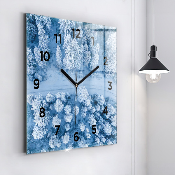 Square glass wall clock Forest from a drone