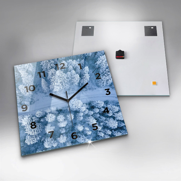 Square glass wall clock Forest from a drone