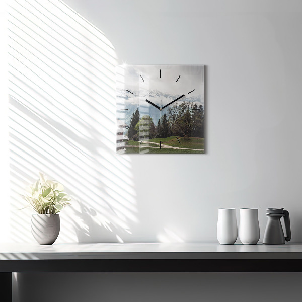 Square glass wall clock Mountain view