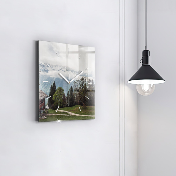 Square glass wall clock Mountain view