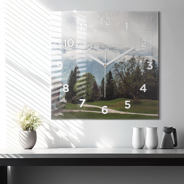 Square glass wall clock Mountain view