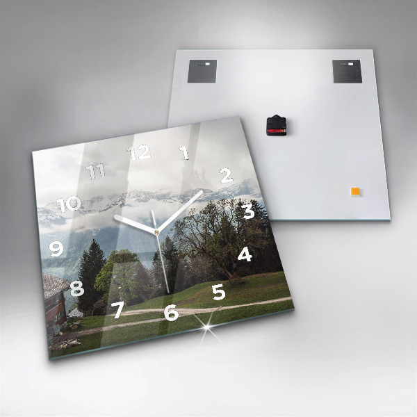 Square glass wall clock Mountain view