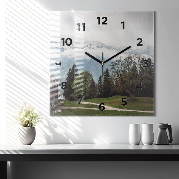 Square glass wall clock Mountain view