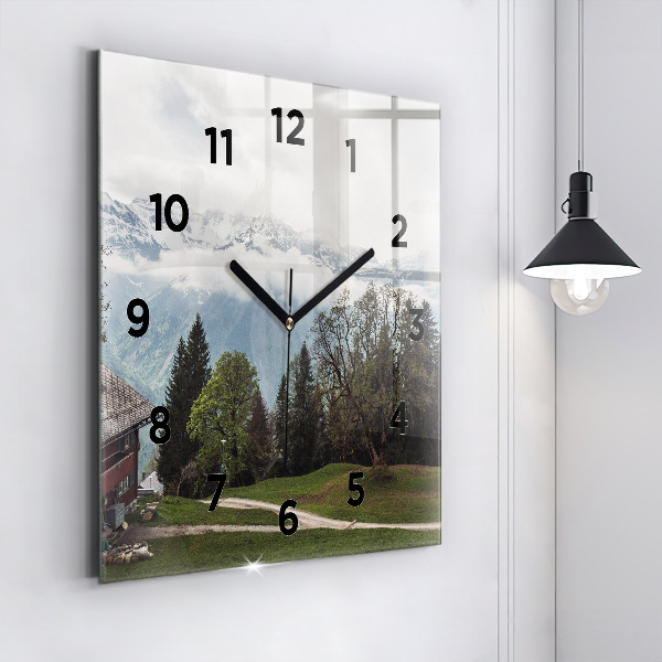 Square glass wall clock Mountain view