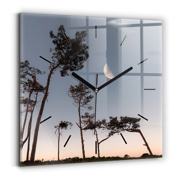 Square glass wall clock Crescent and trees