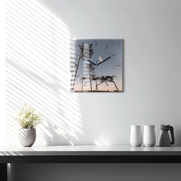 Square glass wall clock Crescent and trees