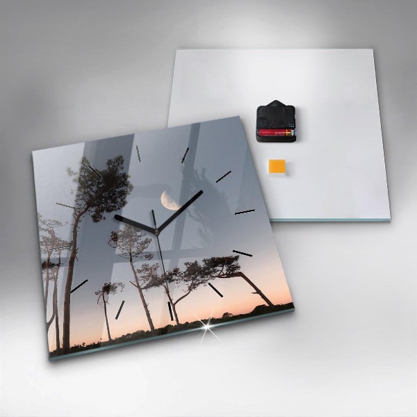 Square glass wall clock Crescent and trees