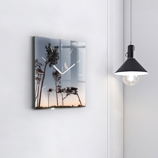 Square glass wall clock Crescent and trees