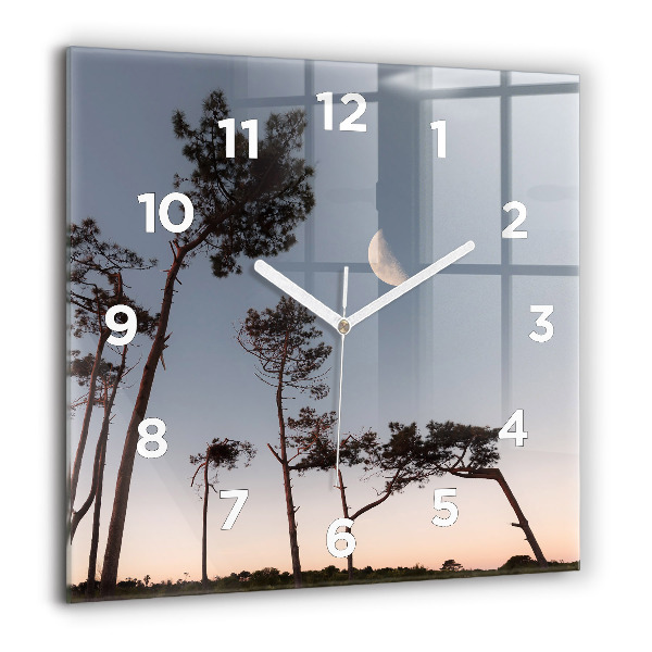 Square glass wall clock Crescent and trees