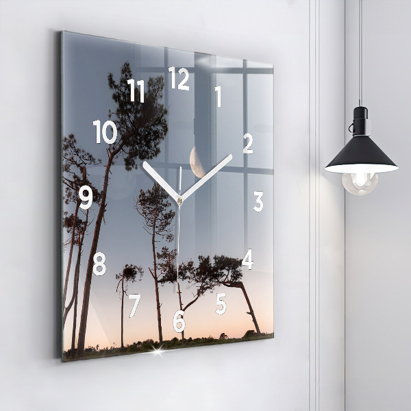 Square glass wall clock Crescent and trees