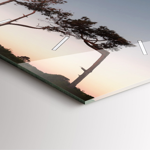 Square glass wall clock Crescent and trees