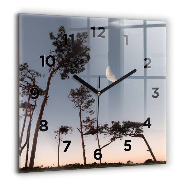 Square glass wall clock Crescent and trees