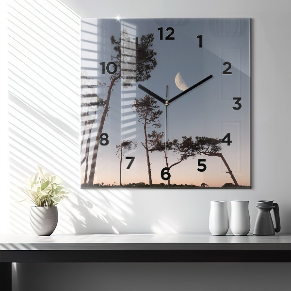 Square glass wall clock Crescent and trees