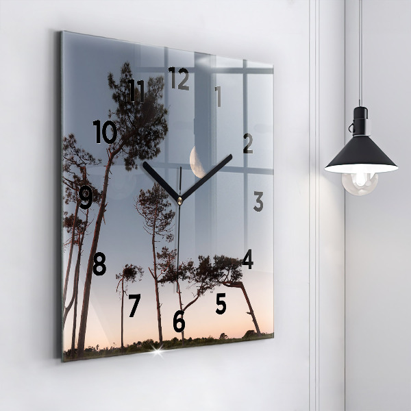 Square glass wall clock Crescent and trees