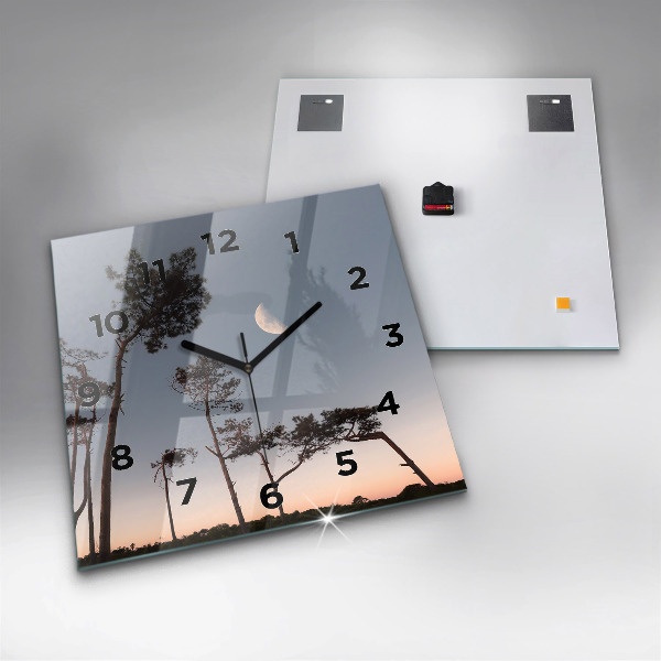 Square glass wall clock Crescent and trees