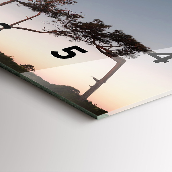 Square glass wall clock Crescent and trees