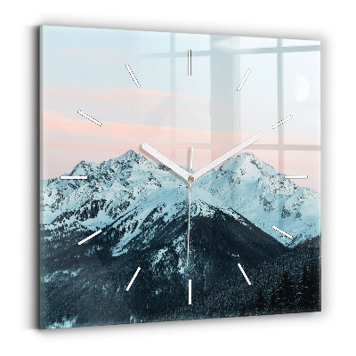 Square glass wall clock Mountain range in winter