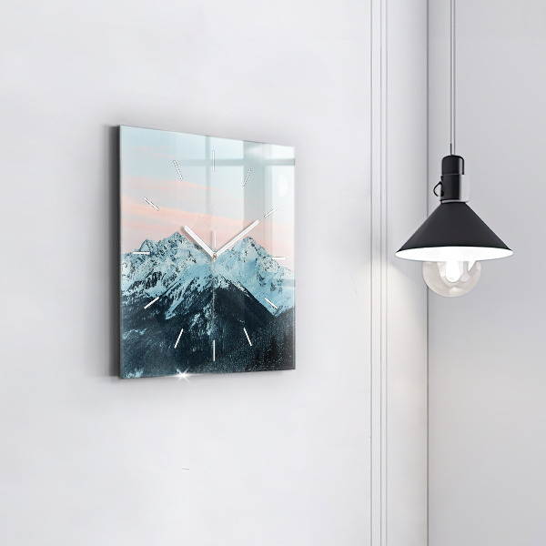 Square glass wall clock Mountain range in winter