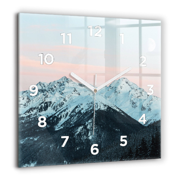 Square glass wall clock Mountain range in winter
