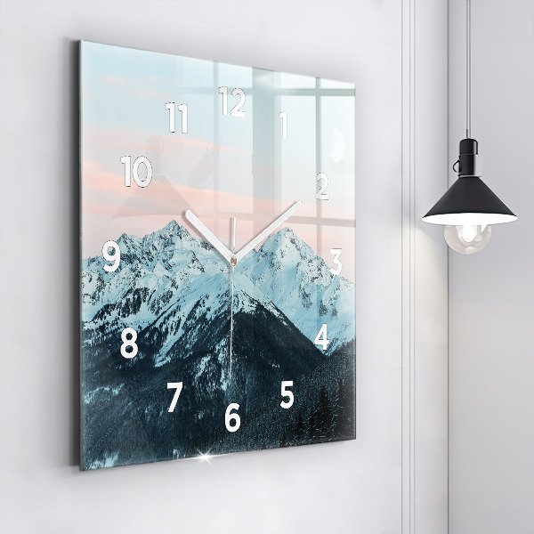 Square glass wall clock Mountain range in winter