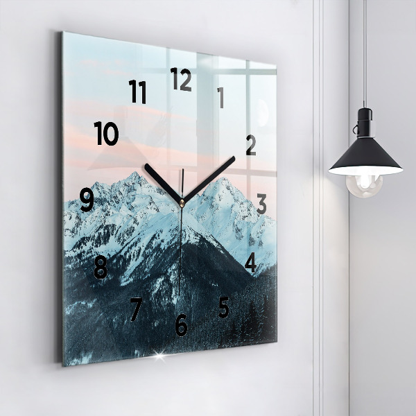 Square glass wall clock Mountain range in winter