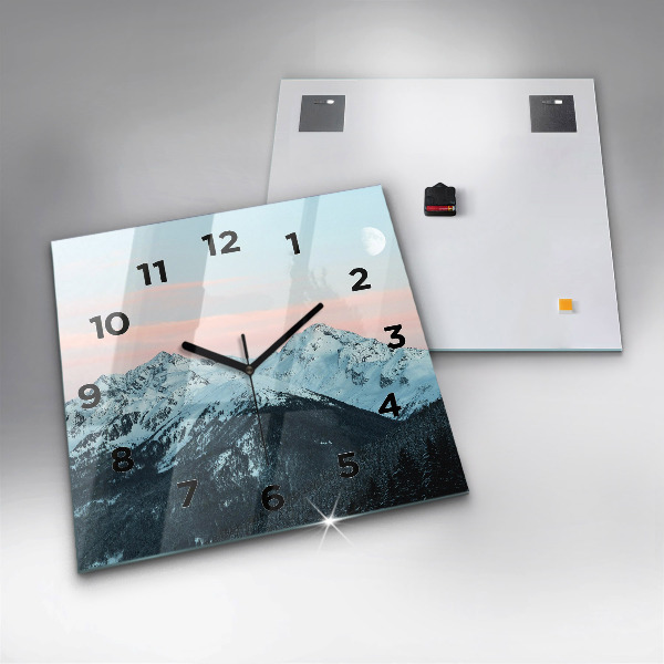 Square glass wall clock Mountain range in winter