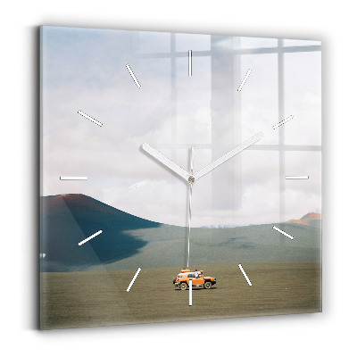 Square glass wall clock Vehicle in the Kamchatka desert