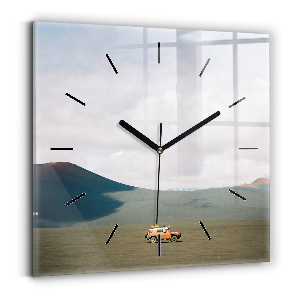 Square glass wall clock Vehicle in the Kamchatka desert