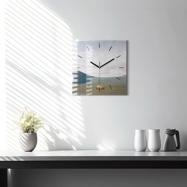 Square glass wall clock Vehicle in the Kamchatka desert