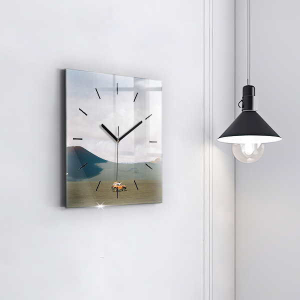 Square glass wall clock Vehicle in the Kamchatka desert