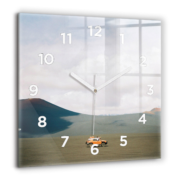 Square glass wall clock Vehicle in the Kamchatka desert