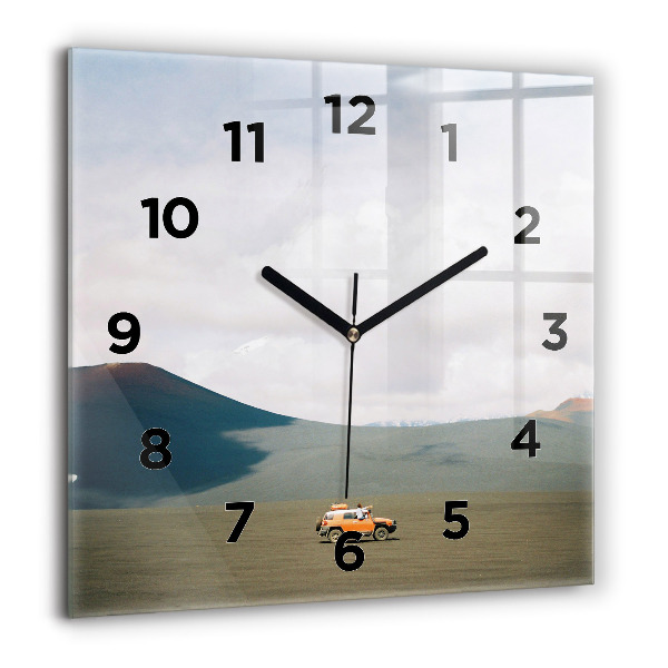Square glass wall clock Vehicle in the Kamchatka desert