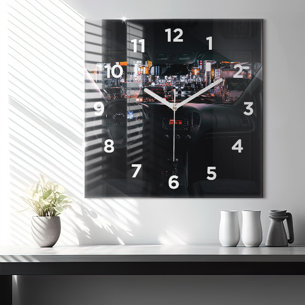 Square glass wall clock Car in Tokyo