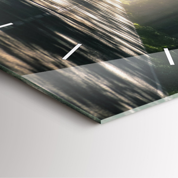 Square glass wall clock Forest road and streaks of sunlight