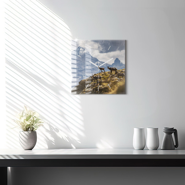 Square glass wall clock Goat in the Aosta Valley