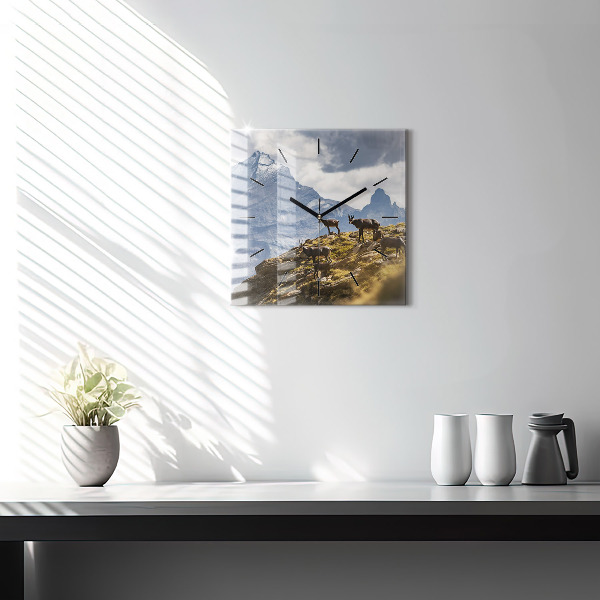 Square glass wall clock Goat in the Aosta Valley