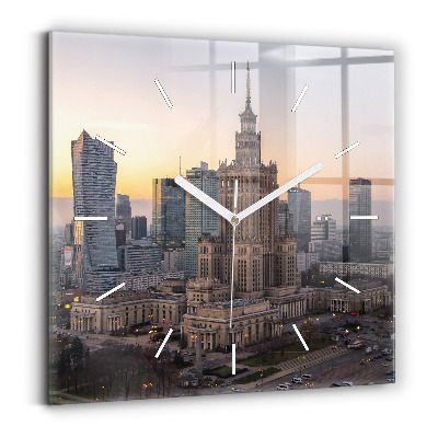 Square glass wall clock Panorama of Warsaw