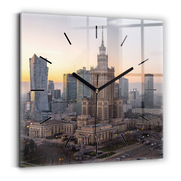 Square glass wall clock Panorama of Warsaw