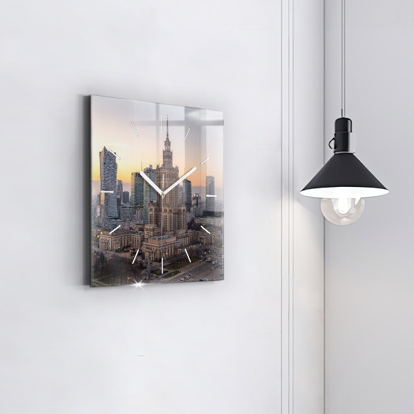 Square glass wall clock Panorama of Warsaw