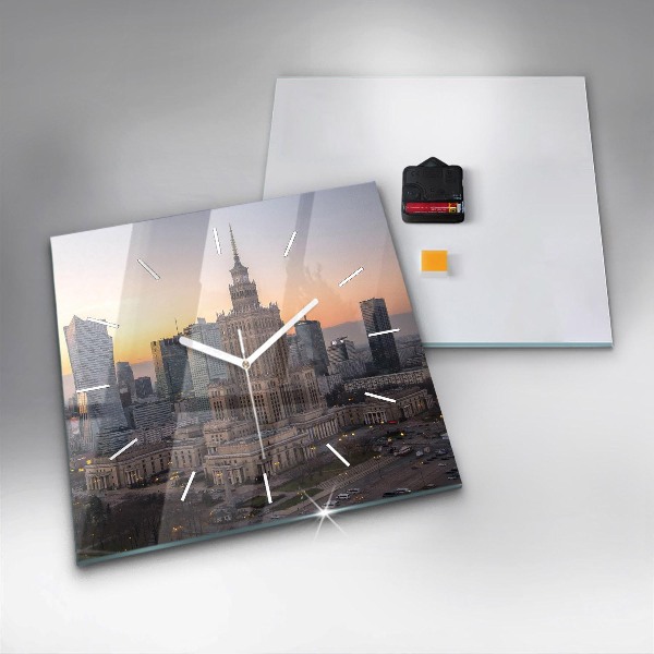 Square glass wall clock Panorama of Warsaw