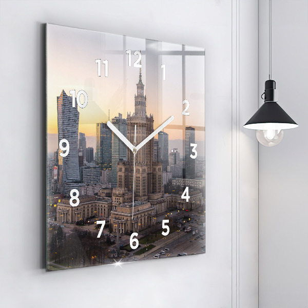 Square glass wall clock Panorama of Warsaw