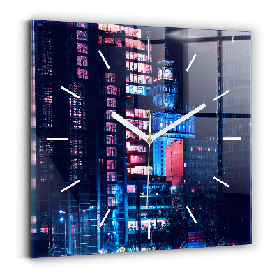Square glass wall clock Warsaw at night