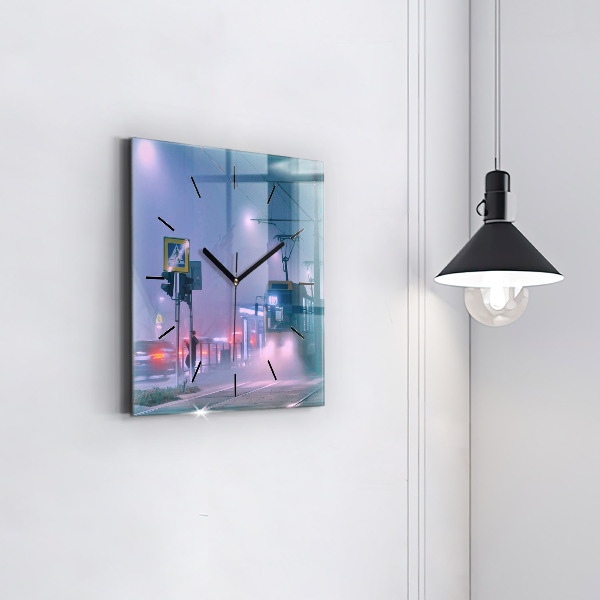 Square glass wall clock Warsaw in the fog