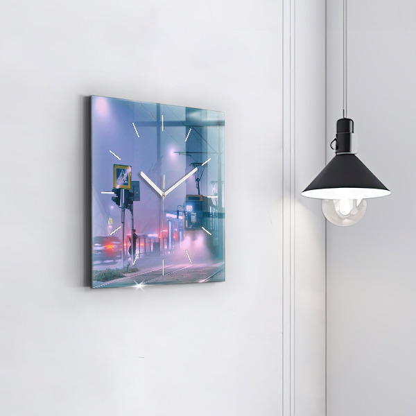 Square glass wall clock Warsaw in the fog