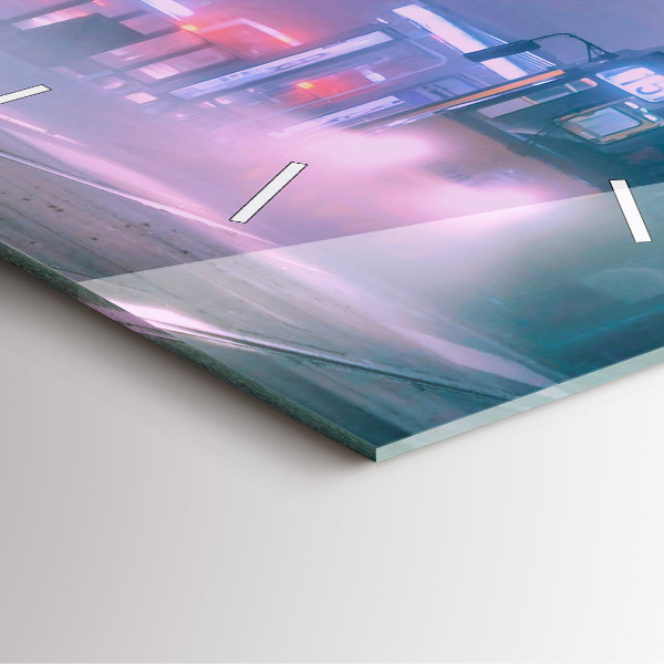 Square glass wall clock Warsaw in the fog